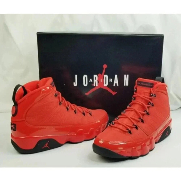 Nike Size 10 Air Jordan 9 Retro Chile Red Black Mens CT8019-600 Lace Up Sneakers - Picture 1 of 12